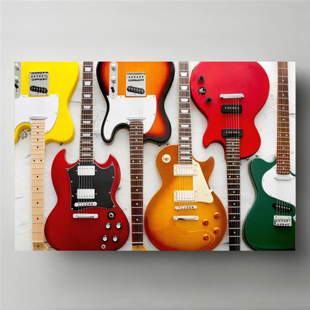 Vintage Rock Music Guitar Canv - Picture Of Musical Instrument 评论和价格